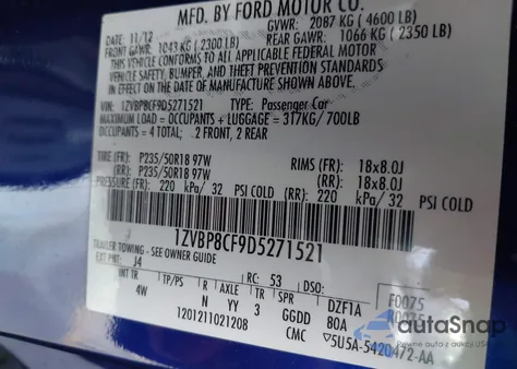 2013 Ford Mustang Gt Premium z USA, uszkodzony, nr VIN 1ZVBP8CF9D5271521